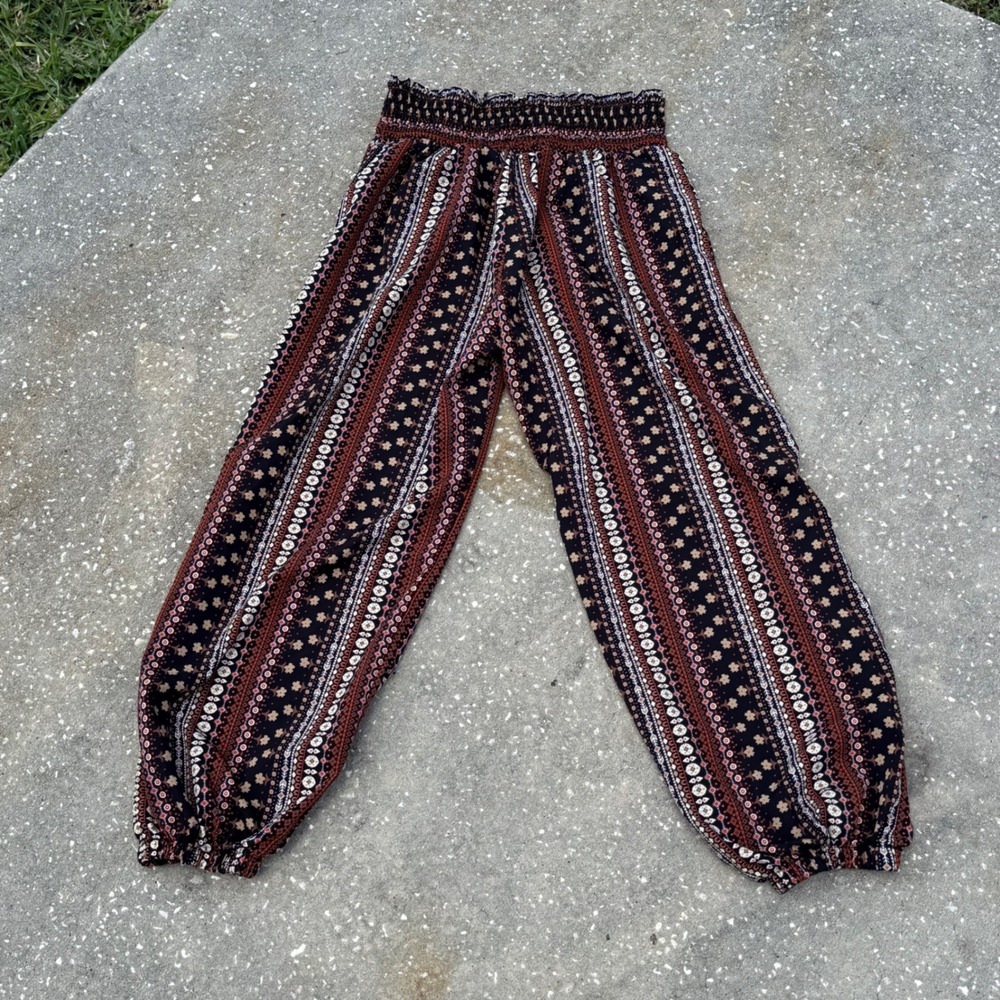 Unbranded Balloon Leg Pants Womens XL Black Brown Boho Print Jogger - Picture 2 of 3